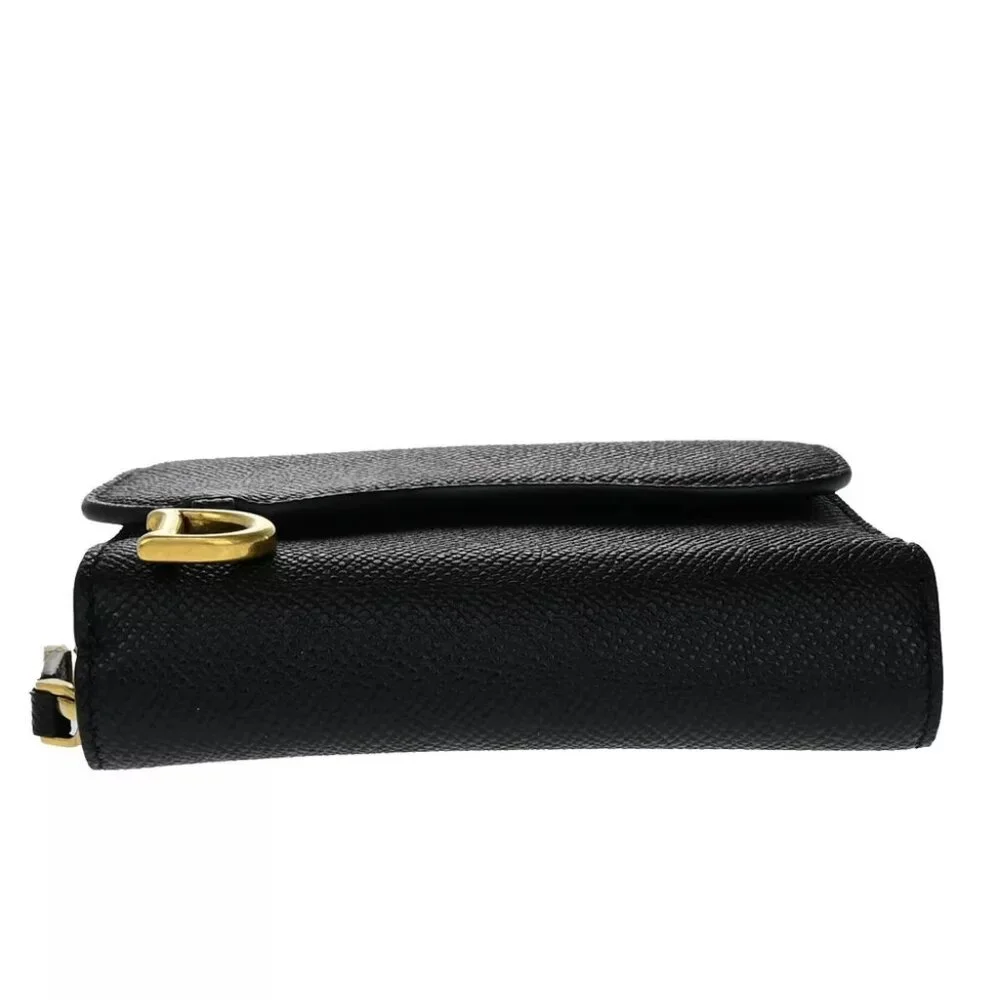 CHRISTIAN DIOR Logo Saddle Trifold Wallet Purse Leather Black